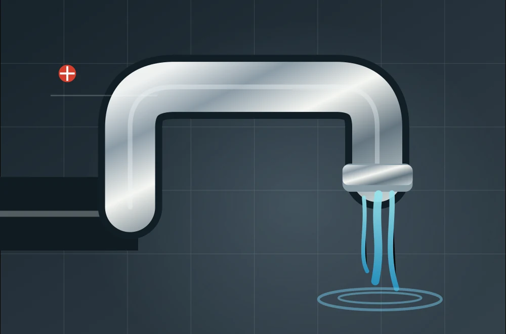 Ilustración técnica de grifería y evaluación de caudal de agua